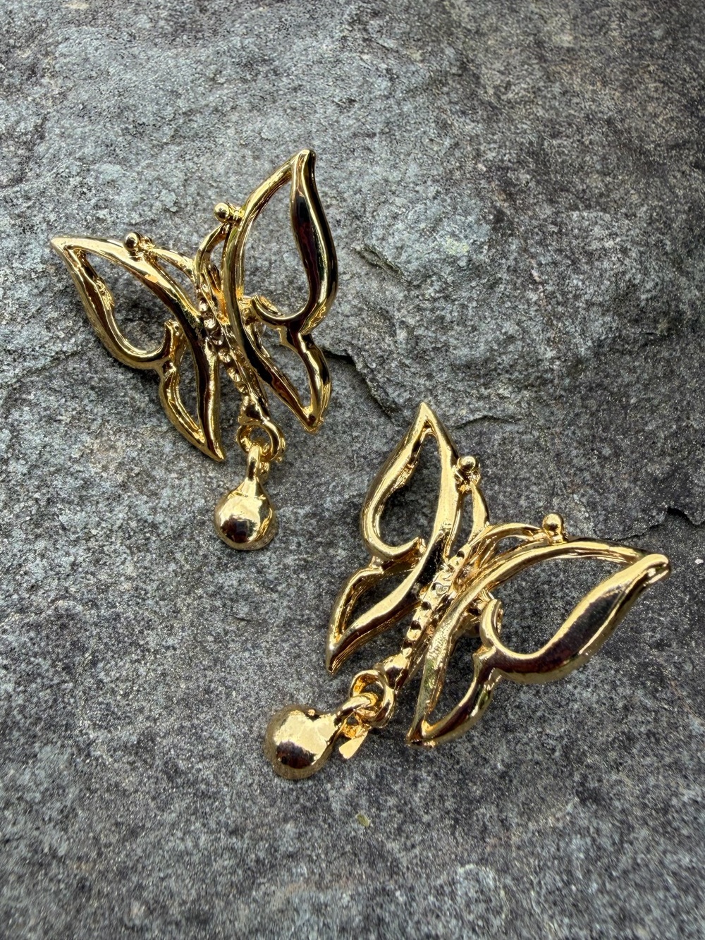 Vintage Gold Butterfly Dangly Statement Earrings